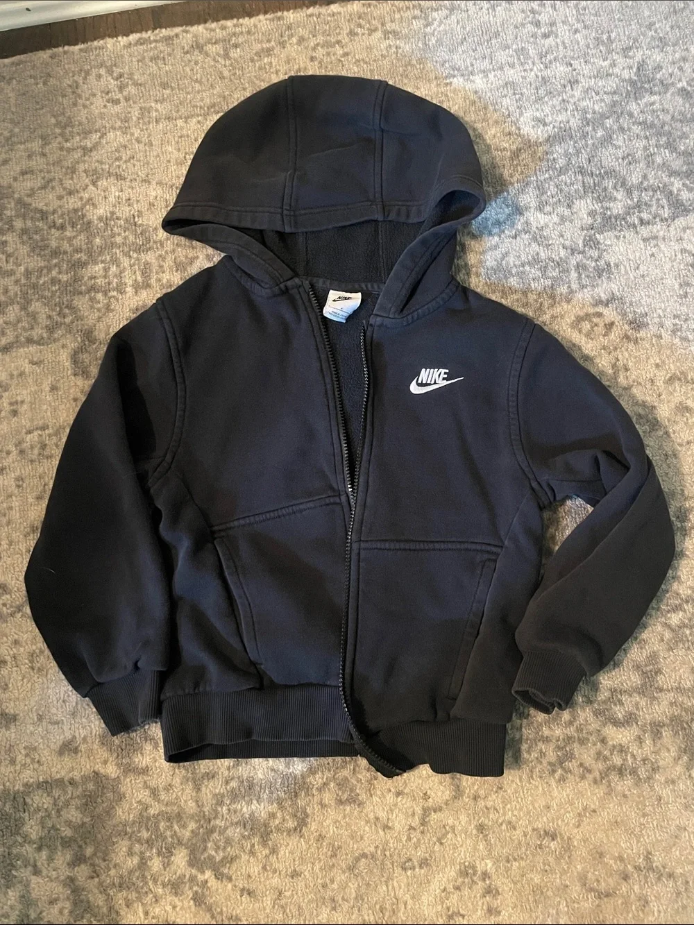 Nike Black Kids Zip-Up Hooded Sweatshirt with White Logo